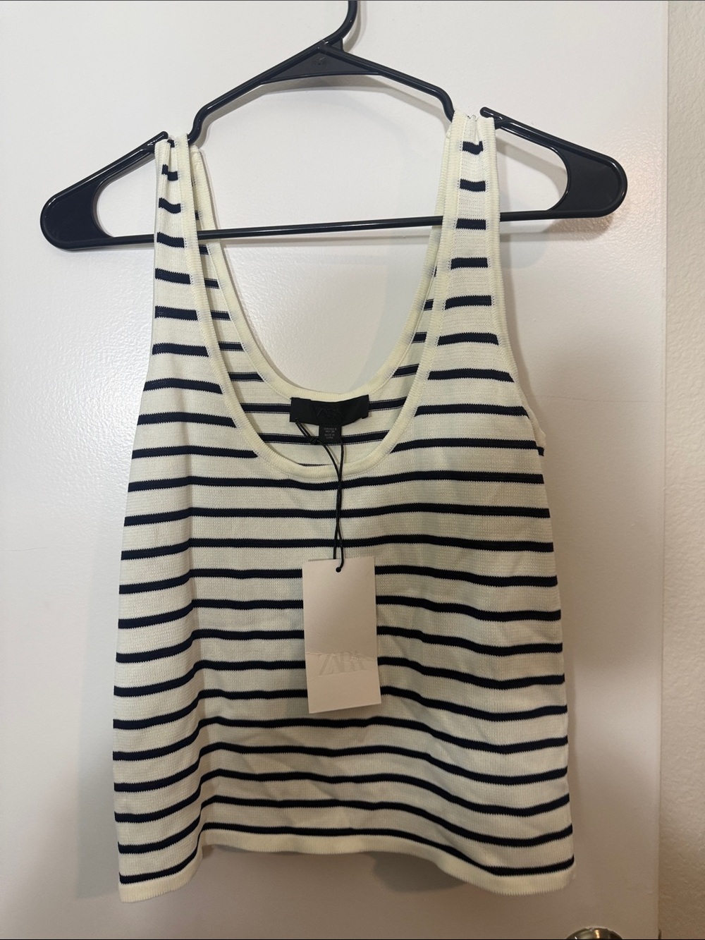 ZARA Cream Tank Top with Navy Stripes